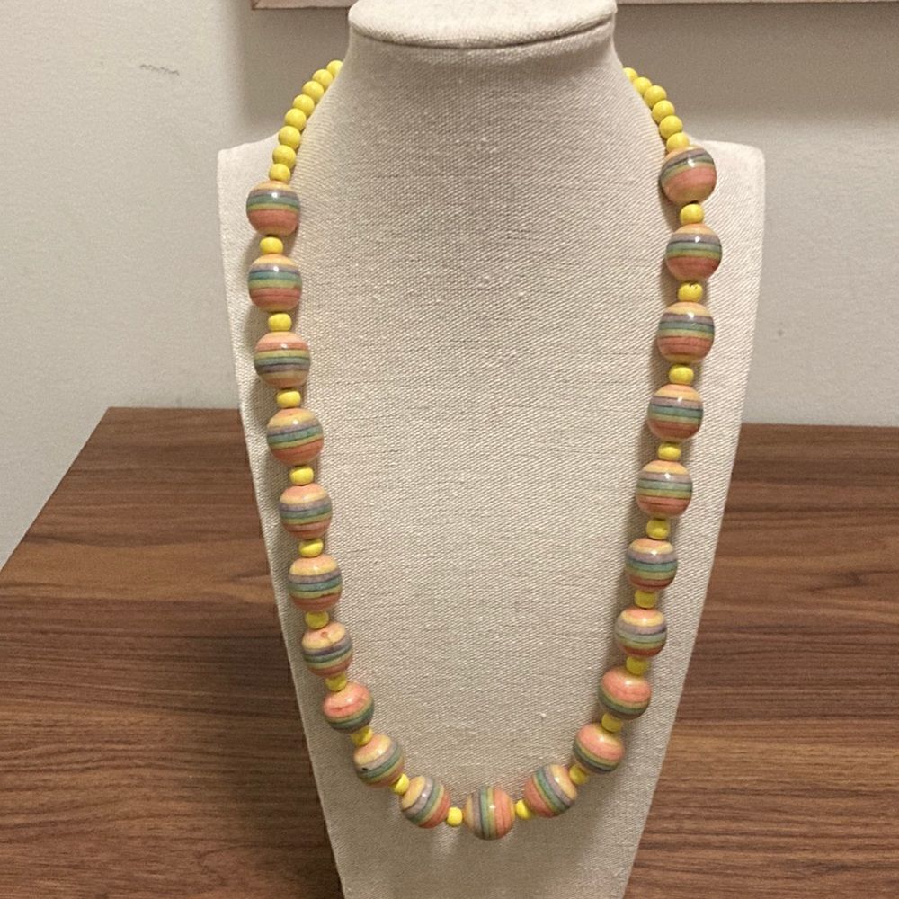 Vintage Karla Jordan Signed Glass Bead Single Strand Necklace. Pastel Colors.